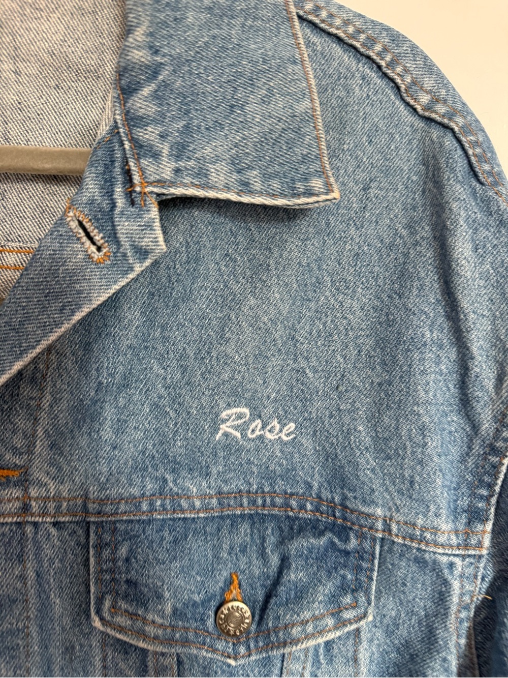 Classic Light Blue Denim Jacket - Rose Embroidery